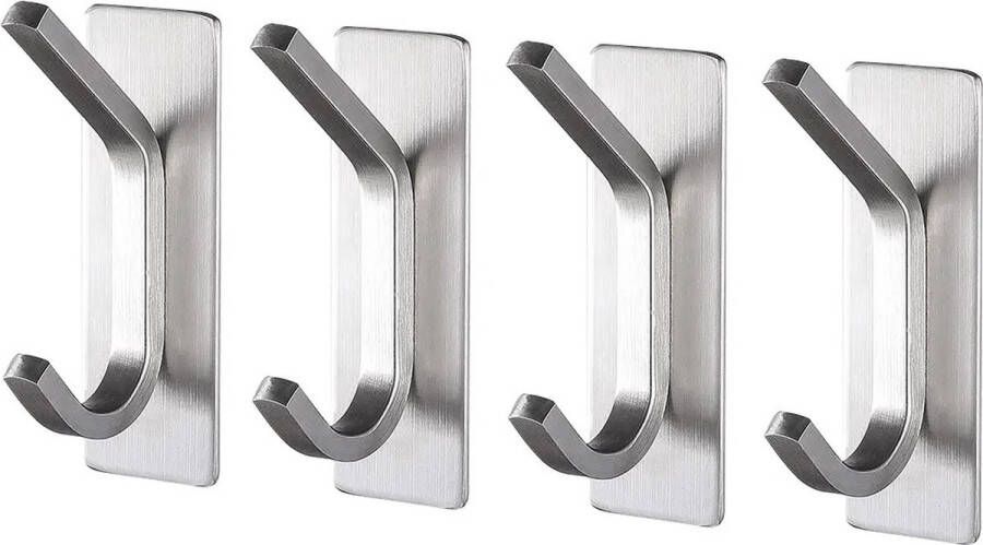 TOJ Kapstokhaken Ophanghaken Wandkapstok Haken Muurhaken Set Van 4 Stuks – Zilver – Incl. Plakstrip
