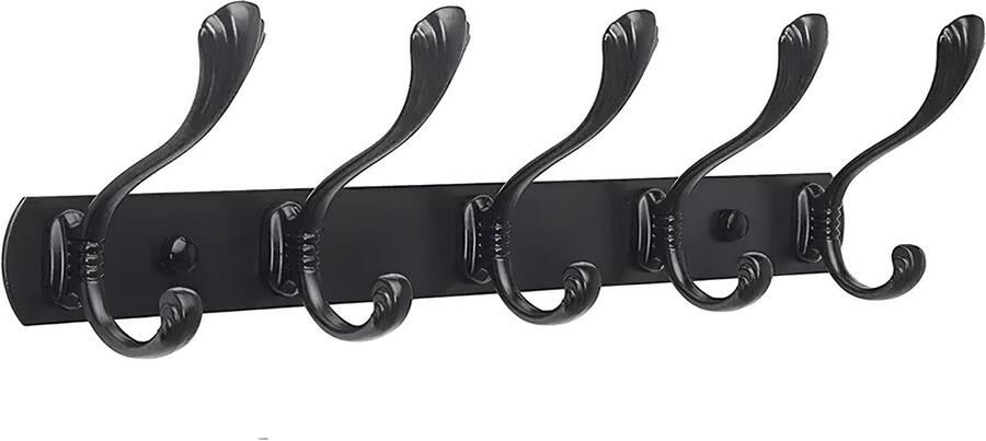 TOJ 10 Haaks Wandkapstok – 45cm Muur Wand Kapstok Hangende Design Muurkapstok Handdoekrek RVS Mat Zwart