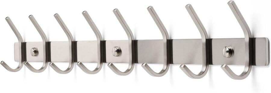 TOJ 16 Haaks Wandkapstok – 62cm Muur Wand Kapstok Hangende Design Muurkapstok Handdoekrek RVS Zilver