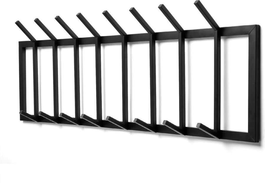 TOJ 16 Haaks Wandkapstok – 90cm Muur Wand Kapstok Handdoekrek Industrieel RVS Mat Zwart