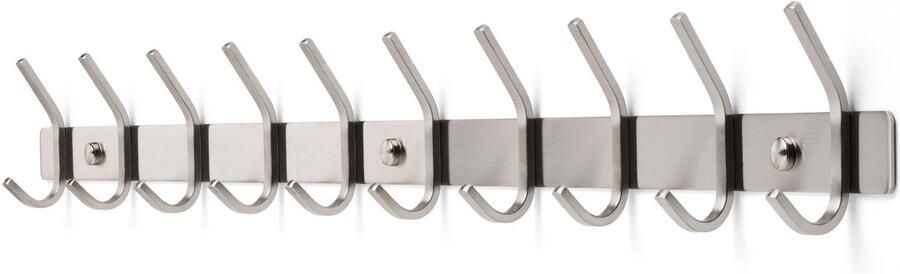 TOJ 20 Haaks Wandkapstok – 78cm Muur Wand Kapstok Hangende Design Muurkapstok Handdoekrek RVS Zilver