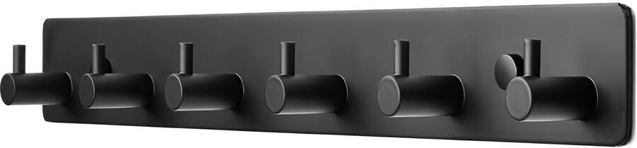 TOJ 6 Haaks Wandkapstok – 39cm Muur Wand Kapstok Handdoekrek Industrieel RVS Mat Zwart