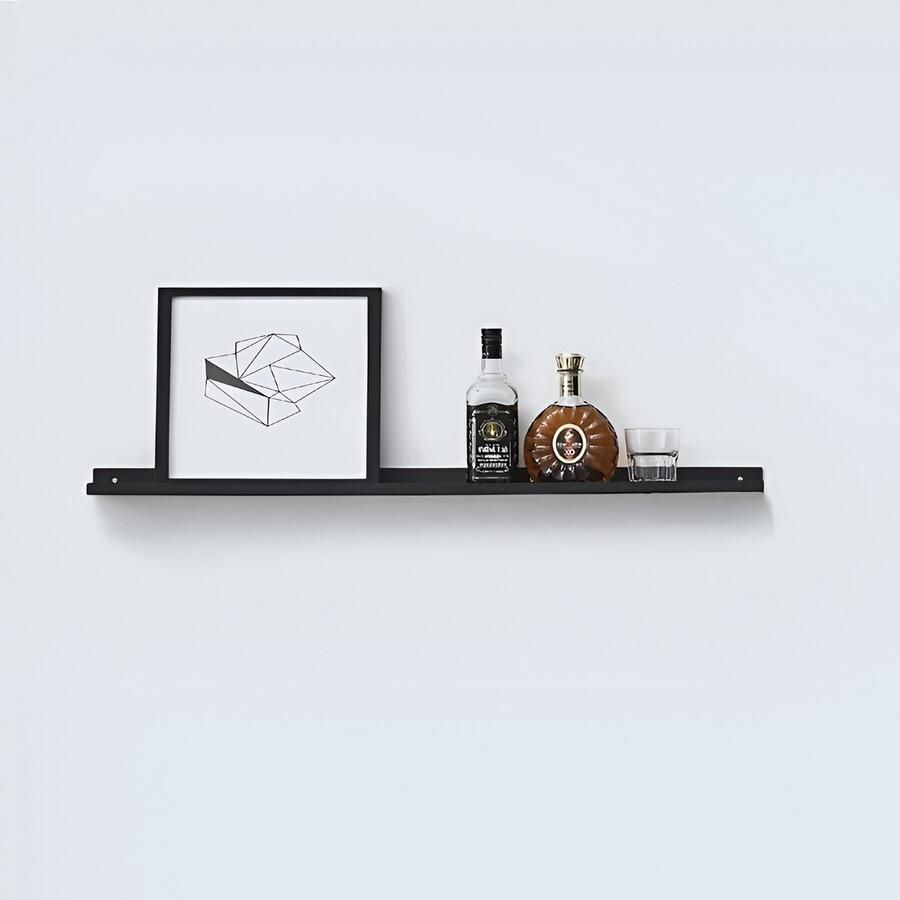 TOJ Fotolijstplank LP Wandplank Fotoplank Zwevende Plank RVS Metaal 100cm Mat Zwart