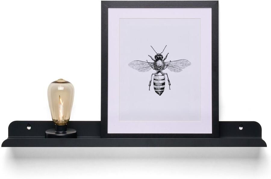 TOJ Fotolijstplank LP Wandplank Fotoplank Zwevende Plank RVS Metaal 60cm Mat Zwart