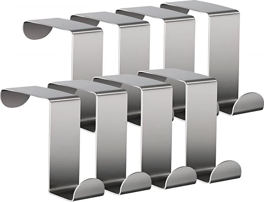TOJ Keukendeurhaken Set van 8 Stuks Keukenkast haken Deurkapstok 5KG Belastbaar RVS Zilver LET OP: XL