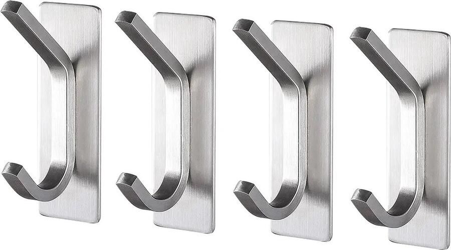 TOJ Zelfklevende Kapstokhaken Ophanghaken Plakhaakjes Muur Kapstok Haken Muurhaken Set Van 4 Stuks – Incl. Plakstrip Zilver