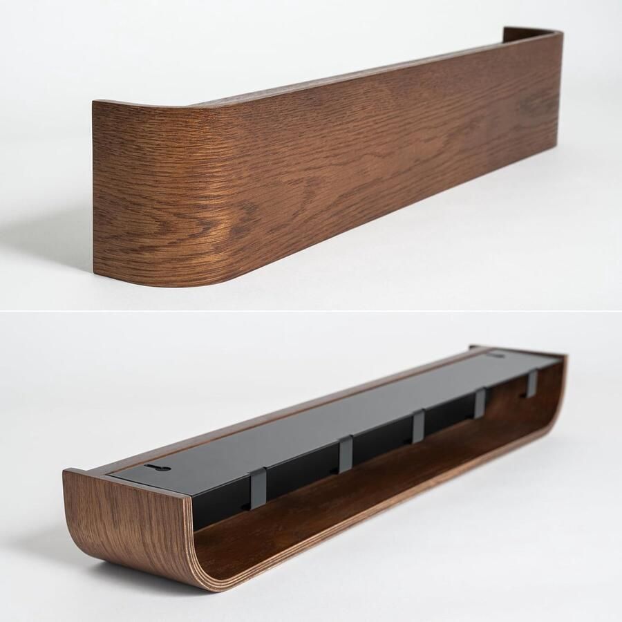 Wandgemonteerde Kapstok 'Toke' Moderne Kapstok met Verborgen Wandhaken Kapstokpaneel van Massief Houtfineer Eiken donker