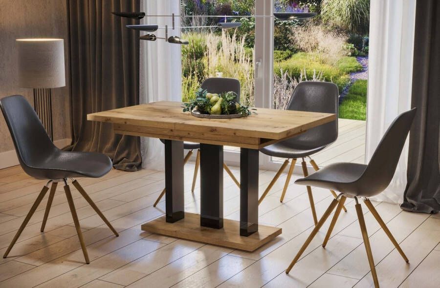 Industrial-Home Uitschuifbare Eettafel – Verlengbare Eetkamertafel Hout met Fineer Amplier – 130-210 x 80 x 76 cm – Geschikt voor 8 Personen – Robuust en Stijlvol Design – Eetkamertafel Uitschuifbaar Industrialhome - Foto 2