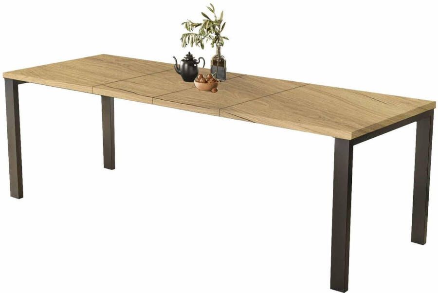 Industrial-Home Uitschuifbare Eettafel – Verlengbare Eetkamertafel Hout met Fineer Herrere – 80-170 80-215 130-220 130-265 cm – Geschikt voor 12 Personen – Robuust en Stijlvol Design – Eetkamertafel Industrialhome - Foto 2