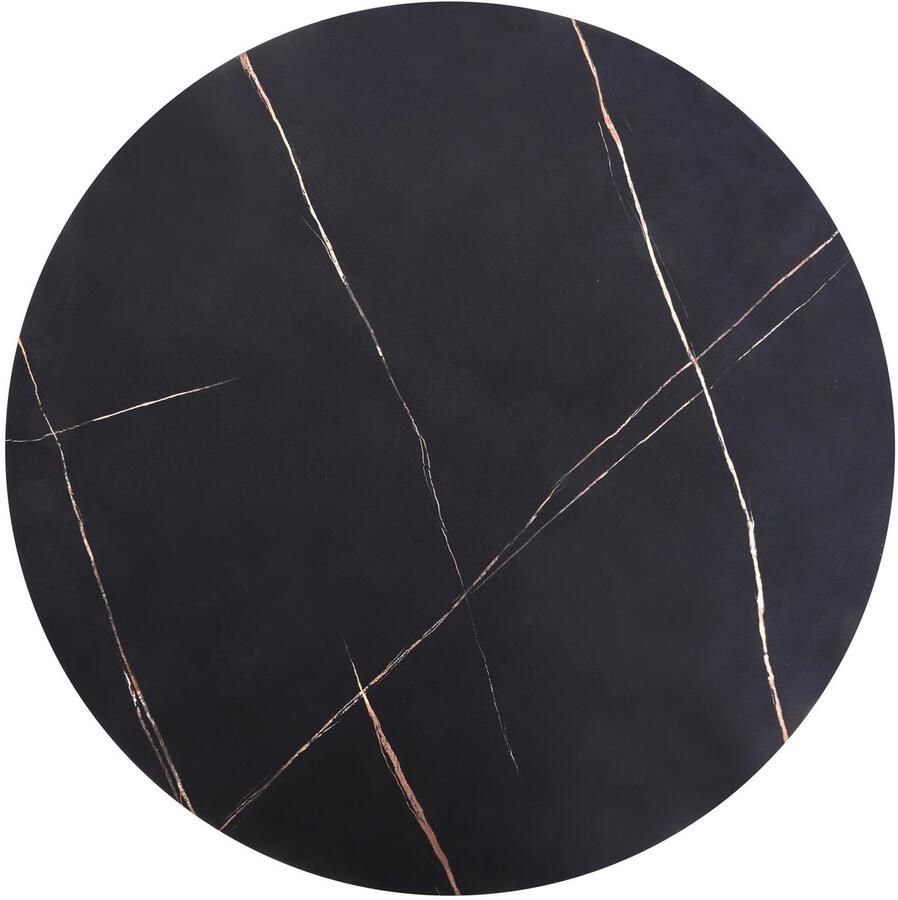 Tomasso Éoures Salontafel Marmerlook Zwart – Stijlvolle Ronde Salontafel van Hout met Fineer en Stalen Frame Duurzaam & Makkelijk in Onderhoud 80x80x36 cm