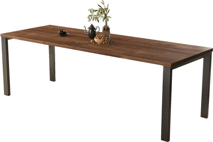 Uitschuifbare Eettafel Eiken Rechthoekig Design 12 Personen Robuust Houtfineer & Stabiel Frame Industrieel Zwart Onderstel