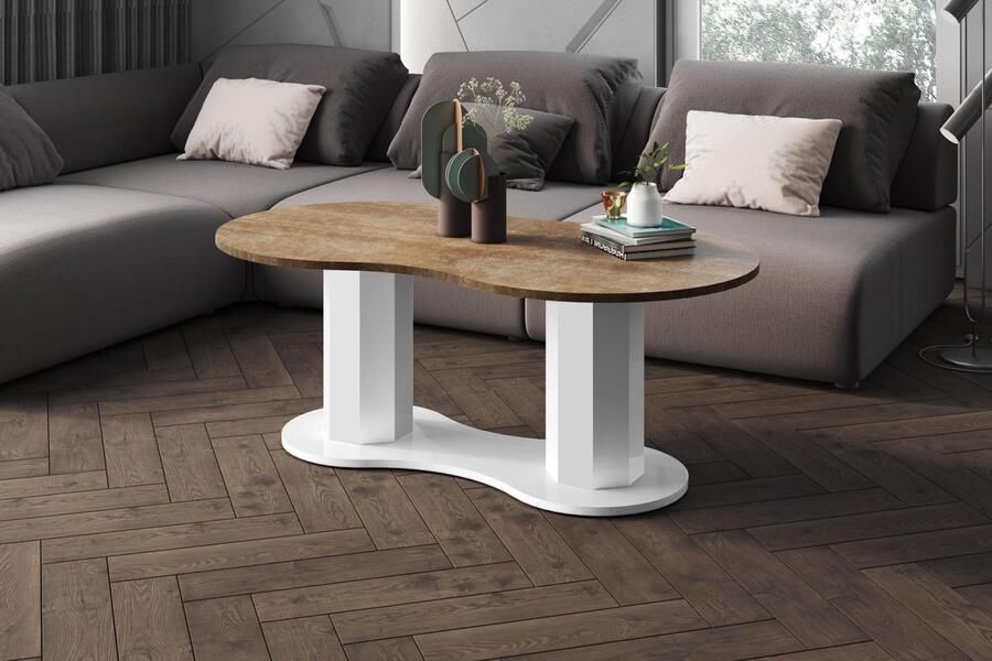 Tomasso Tables Mussidan Salontafel Wit Hoogglans Zwart Hoogglans Lava Mat 128x70x50 cm Hout met Fineer Design Tafel Modern & Stijlvol