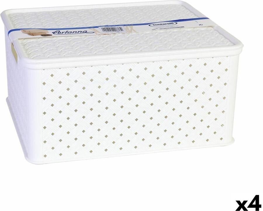 Tontarelli Opbergbak met Deksel Arianna Wit 13 L 33 x 29 x 16 cm (4 Stuks)