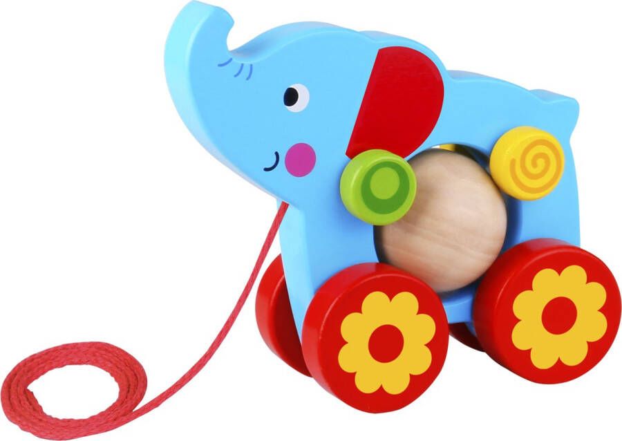 Tooky Toy Olifant Houten Trekfiguur 18 Maanden Blauw rood