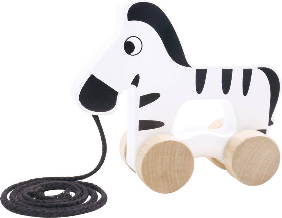 Tooky Toy Zebra Houten Trekfiguur 18 Maanden Zwart wit
