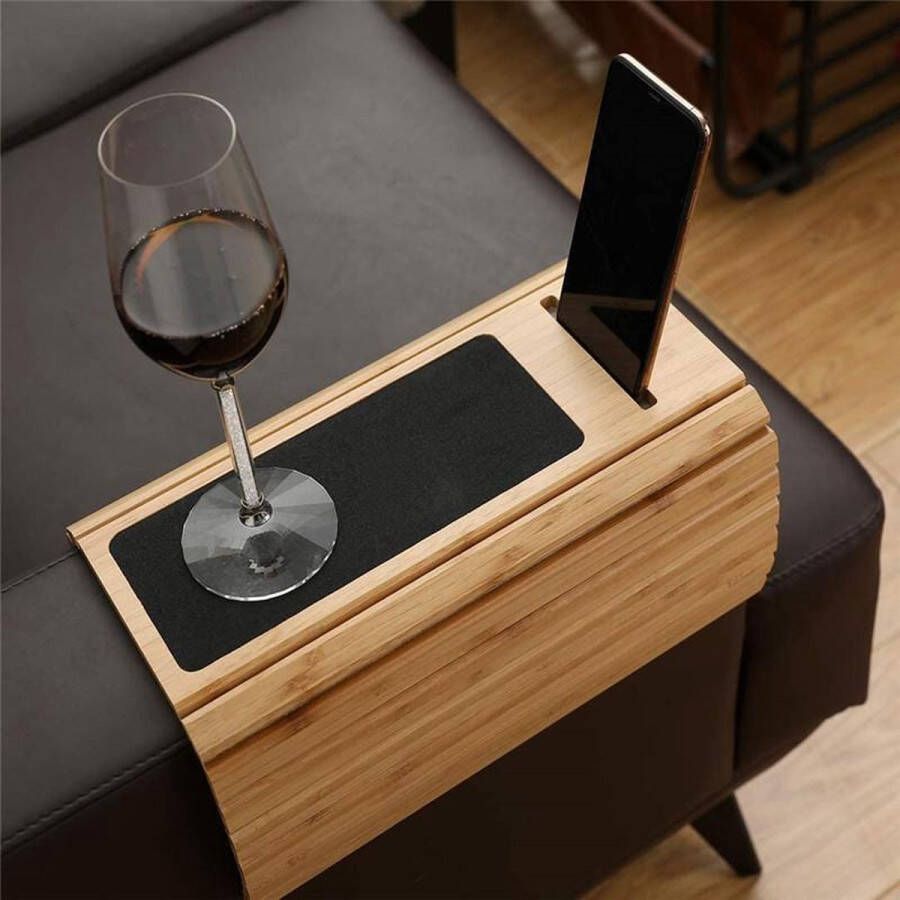 Top Design Goods Dienblad Armleuning Bank organizer XL 42 cm x 34 cm Bamboe Naturel Anti-slip mat Bank Stoel Armleuning bescherming Telefoon houder 1 cm x 10 cm