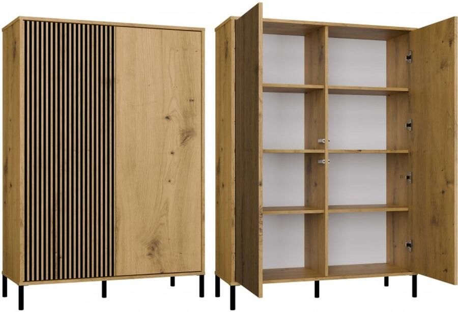 TOP E SHOP Vitrinekast KAMARO 2DD SLIM GLAD ARTISAN EIK Latten Gegroefd + Klassieke Front