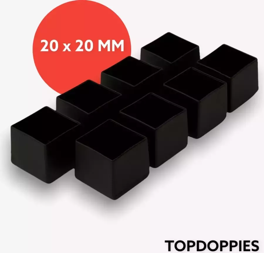 TOPDOPPIES Stoelpootdoppen Vierkant 20 mm Zwart 8 stuks Vloerbeschermers