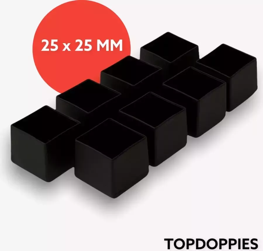 TOPDOPPIES Stoelpootdoppen Vierkant 25 mm Zwart 8 stuks Vloerbeschermers