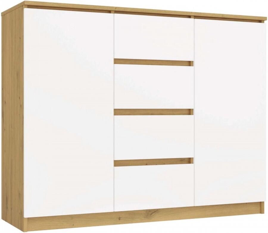 Topeshop Malwa ladekast 2D4S 120 EIK ARTISAN WIT