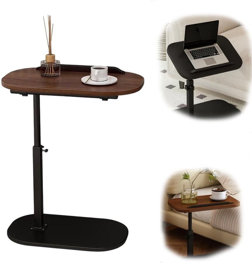 Topmelon Bijzettafel-Bedtafel-Laptop tafel-Verstelbaar in Hoek en in Hoogte-vintage bruin 30 x 40 cm (L x B) Laptoptafel Bijzettafel- Bijzettafel Bank