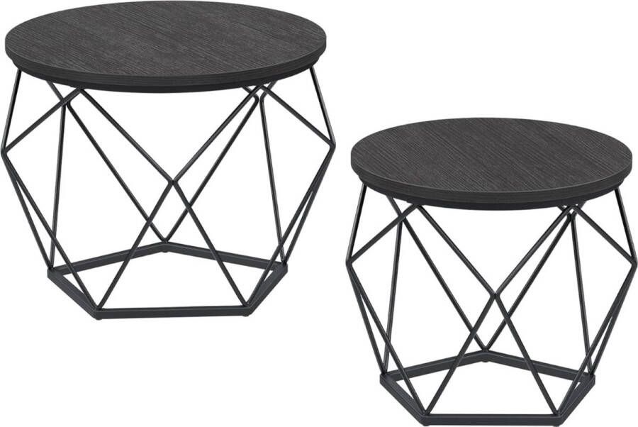 Topquality Ronde salontafels set van 2 bijzettafels moderne stijl afneembaar tafelblad stalen frame voor woonkamer zwart