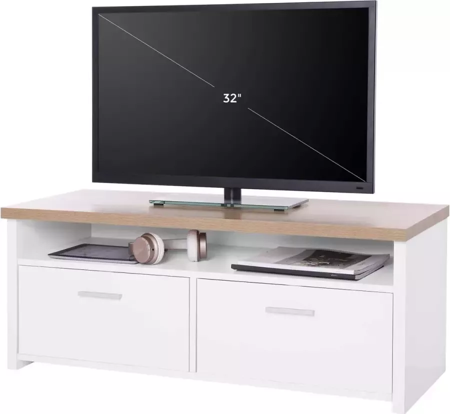 Topquality VASAGLE tv-tafel tv-kast met compartimenten en vouwdeuren tv-kast tv-bord lowboard tafel tv-meubelen wit houtkleurig LTC01WN
