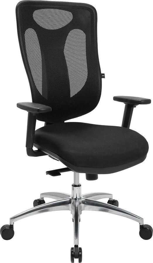 Topstar Net Pro 100 bureaustoel met armleuningen puntsynchroon mechanisme zitting met bekkensteun netrugleuning zwart aluzilver