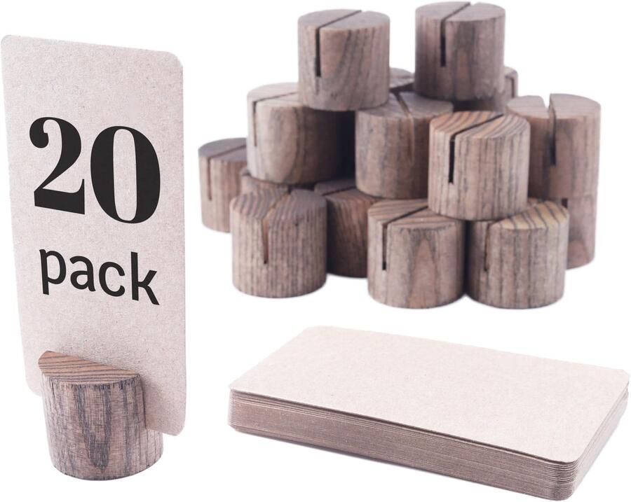 TOROS STORE Mini Houten Tafelnummerhouders Plaatskaarthouders Naamkaarthouders voor Tafels Houten Foto- en Bordhouders Bruin 20 Stuks