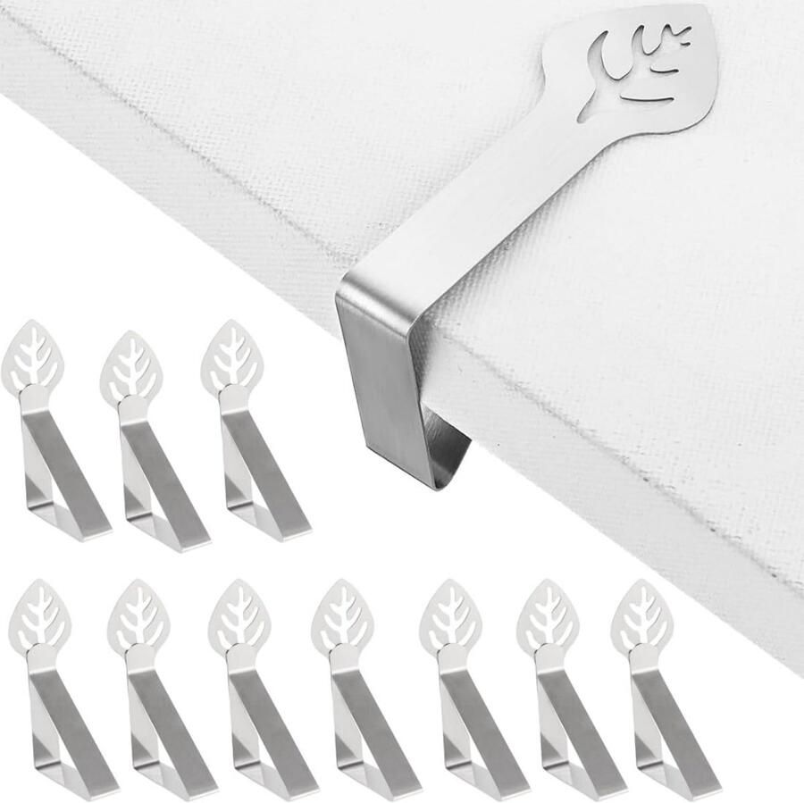 Tovbmup 10 stuks tafelkleedklemmen Ideaal voor picknicks bruiloften en feesten Dikke roestvrijstalen decoratie Antislip tafelkleedklemmen voor buiten Bladvorm