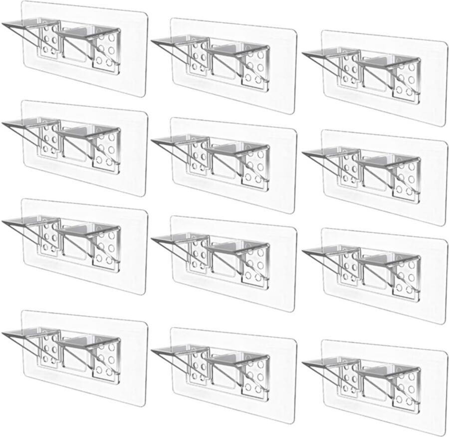 Tovbmup Grote plankdrager Haakse drager Dubbele rij verdikt versterkt ontwerp Geen boren nodig Zelfklevend 14x6cm voor kasten en garderobekasten 12 stuks