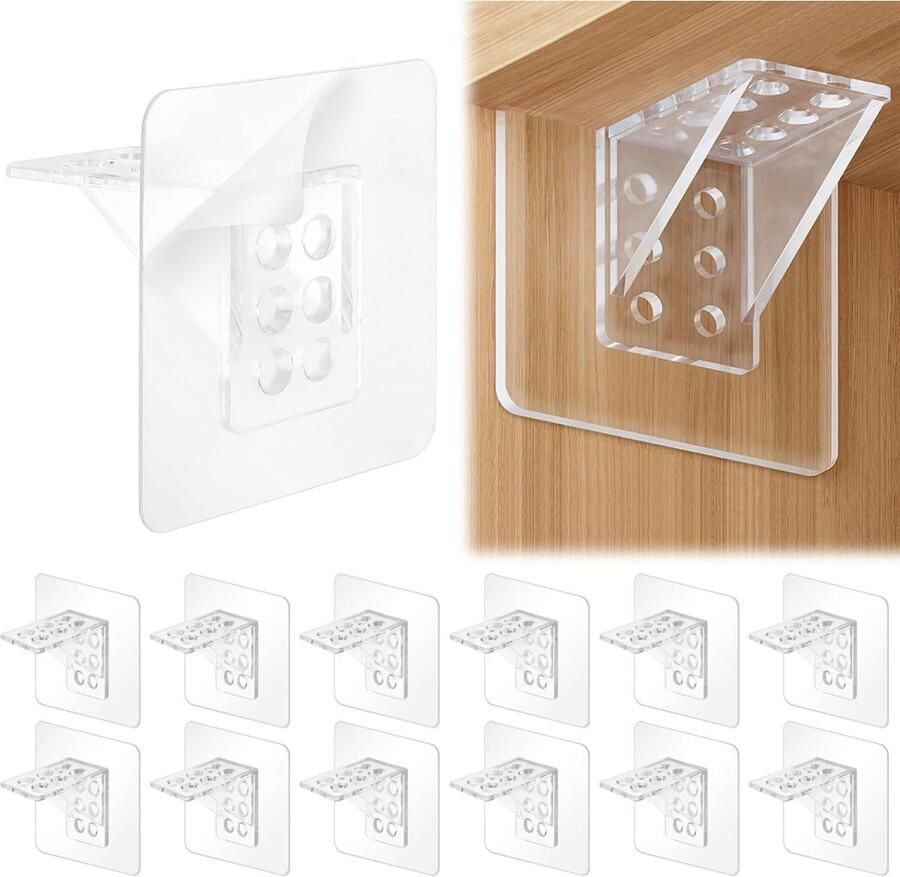 Tovbmup Plankdrager hoekdrager geen boren nodig zelfklevend 70 x 70 mm voor kasten en garderobekasten 12 stuks