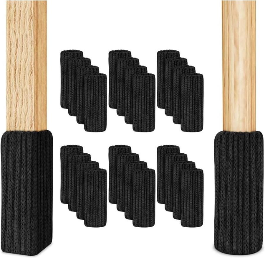 Tovbmup Stoelsokken 24 stuks Elastische gebreide meubelsokken Vilt stoelpoothoezen Dikke zool Antislip pads Bescherm meubels tafels en vloeren tegen krassen en lawaai Zwart