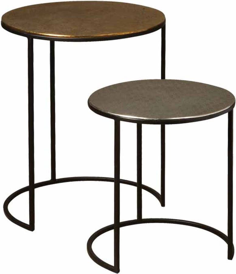 Tower Living Iron side round table w alu top set of 2