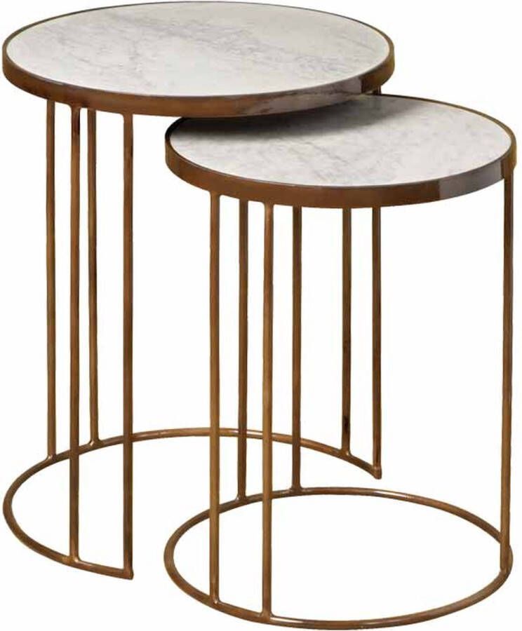 Tower Living Iron side round table w marble top set of 2