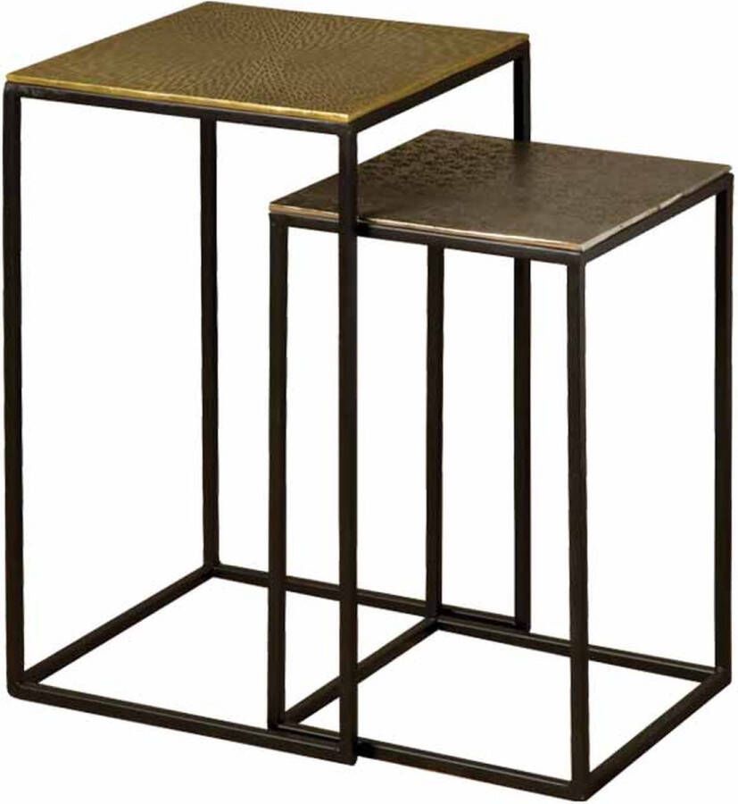 Tower Living Iron side square table w alu top set of 2