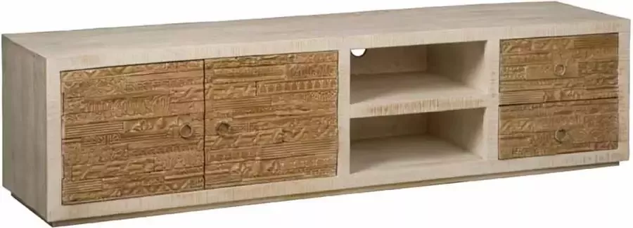 Tower Living naturno tv meubel met 2 lades en 2 deurtjes hout whitewash 200 x 45 x 50 (h) cm