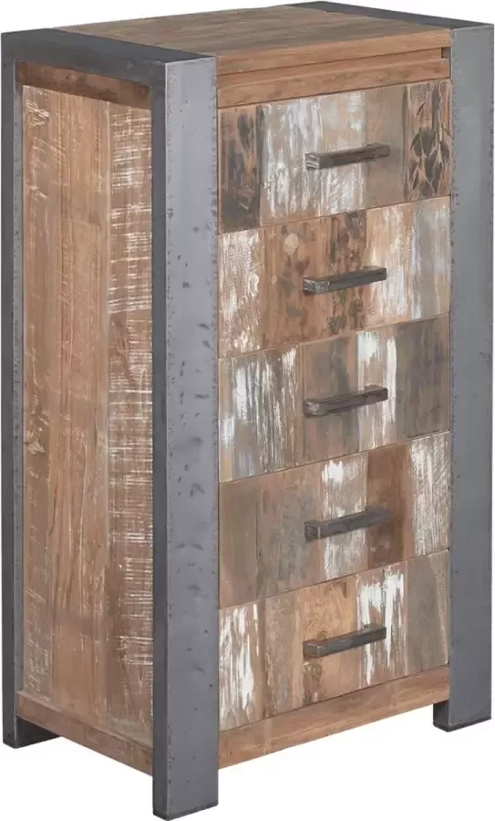 Tower Living novara ladenkast met 5 lades teakhout (gerecycled) blackwash 70 x 45 x 120 (h) cm