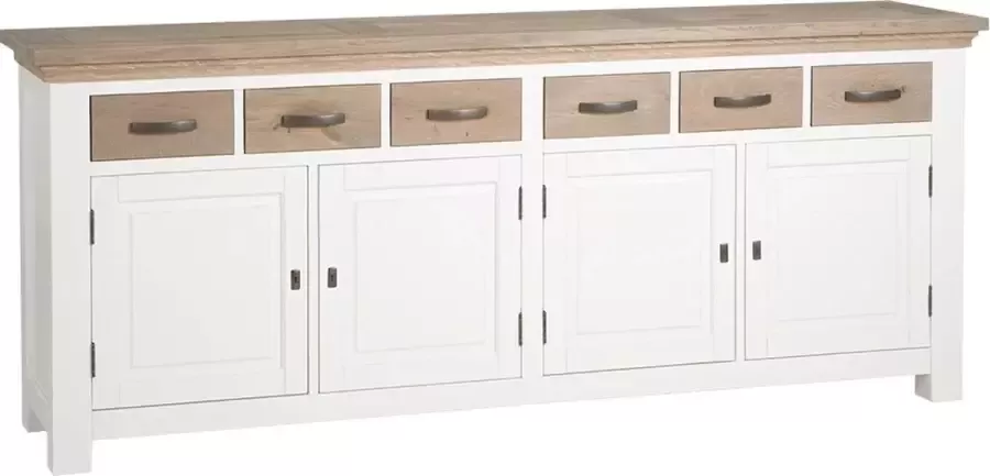 Tower Living parma dressoir met 6 lades en 4 deurtjes eiken- en grenenhout wit 220 x 50 x 90 (h) cm