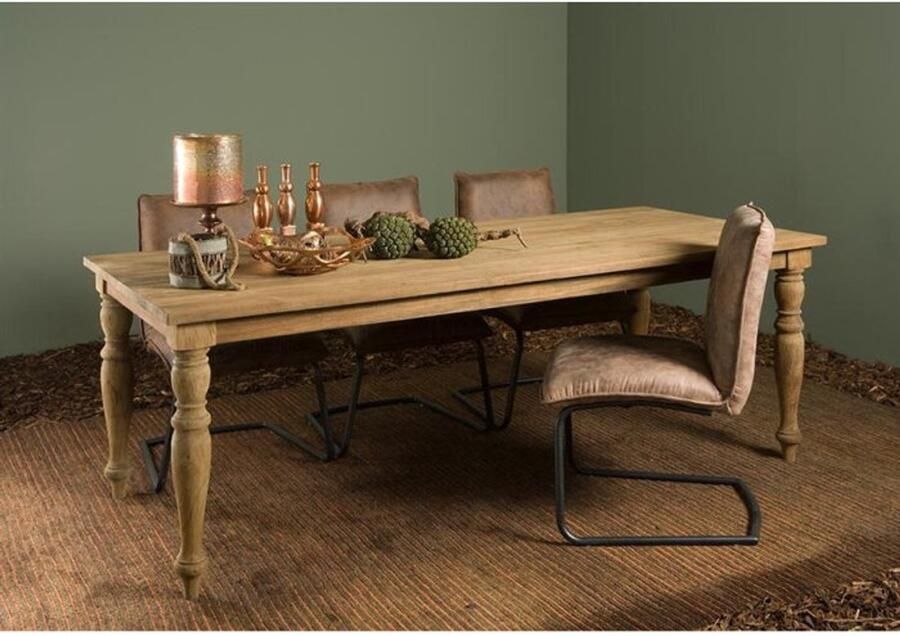 Tower Living Bologna Eettafel Teakhout – Klassieke Poten – Grey Wash – 240x100 cm