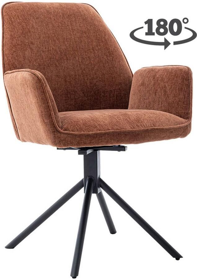 Tower Living Eetkamerstoel Amaro met armleuning draaibaar stof Nature 500 Pearl copper