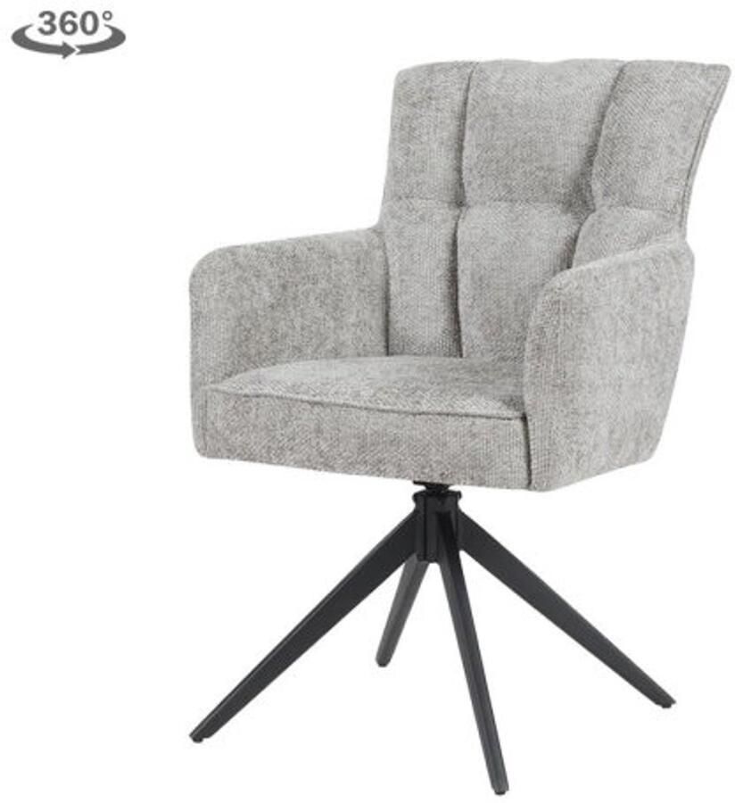 Tower Living Eetkamerstoel Bardi met armleuning draaibaar Stof Haga 09 Silver