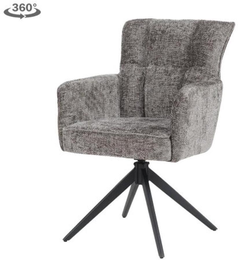 Tower Living Eetkamerstoel Bardi met armleuning draaibaar Stof Haga 16 Charcoal