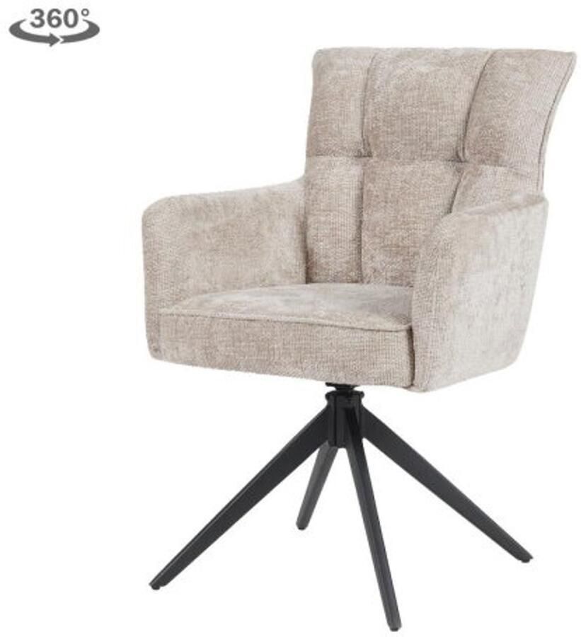Tower Living Eetkamerstoel Bardi met armleuning draaibaar Stof Haga 30 Beige