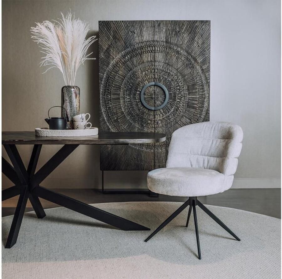 Tower Living Eetkamerstoel Carro draaibaar Chenille Almond white eetkamerstoelen set van 2