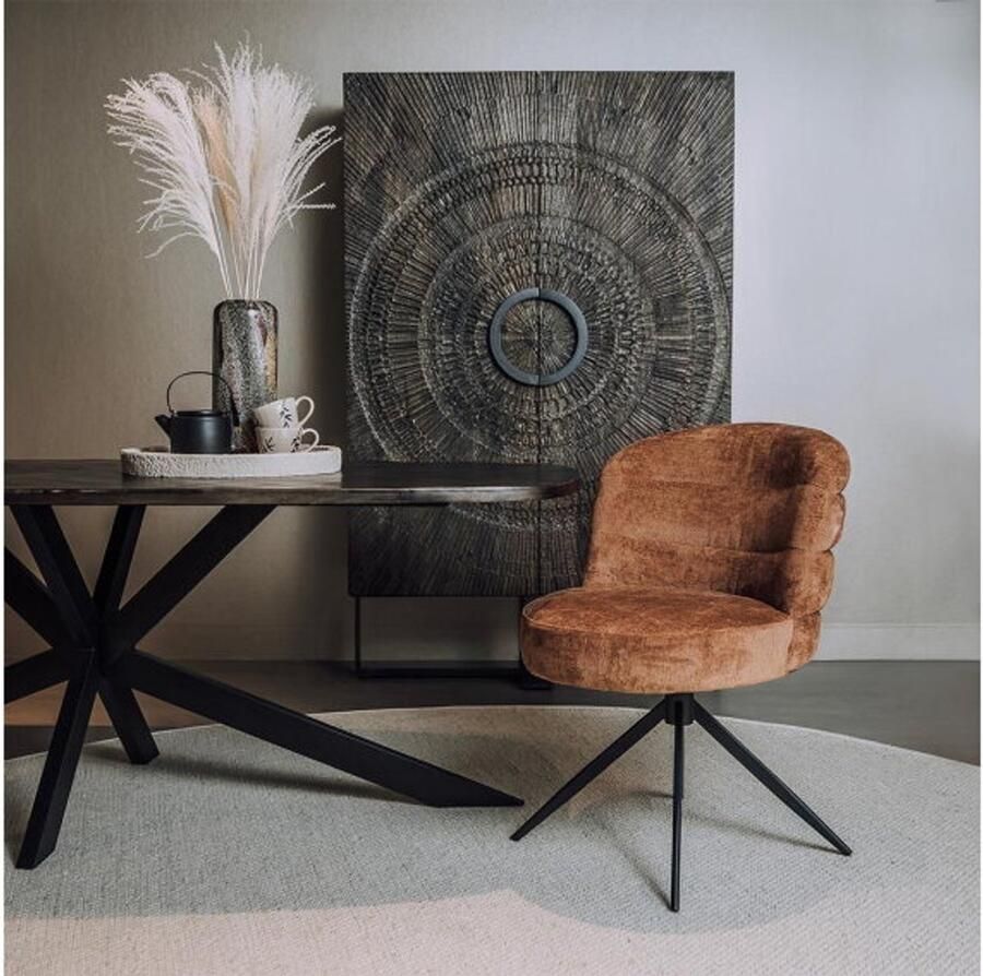 Tower Living Eetkamerstoel Carro draaibaar Chenille Caramel brown set van 2 eetkamerstoelen