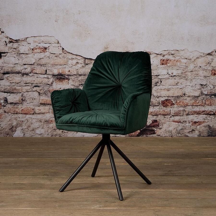 Tower Living Eetkamerstoel Palma met armleuningen Groen Stof