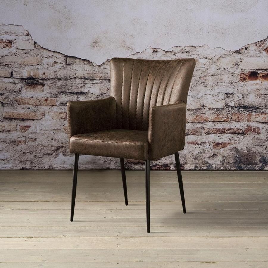 Tower Living Eetkamerstoel Toledo met armleuningen Donker bruin Stof