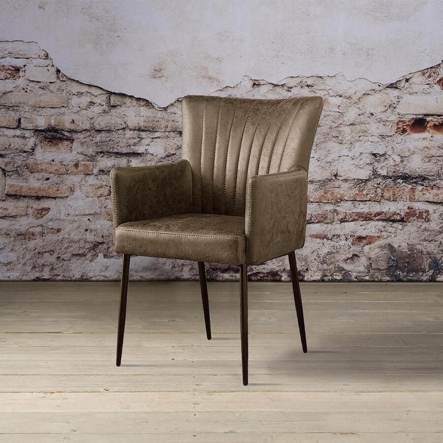 Tower Living Eetkamerstoel Toledo met armleuningen Licht bruin Stof