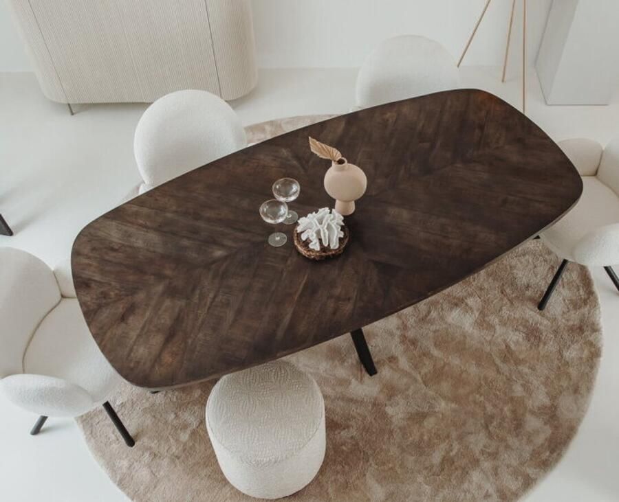 Tower Living Eettafel Silvi Deens ovaal mangohout visgraat 180x100 cm olijfbruin